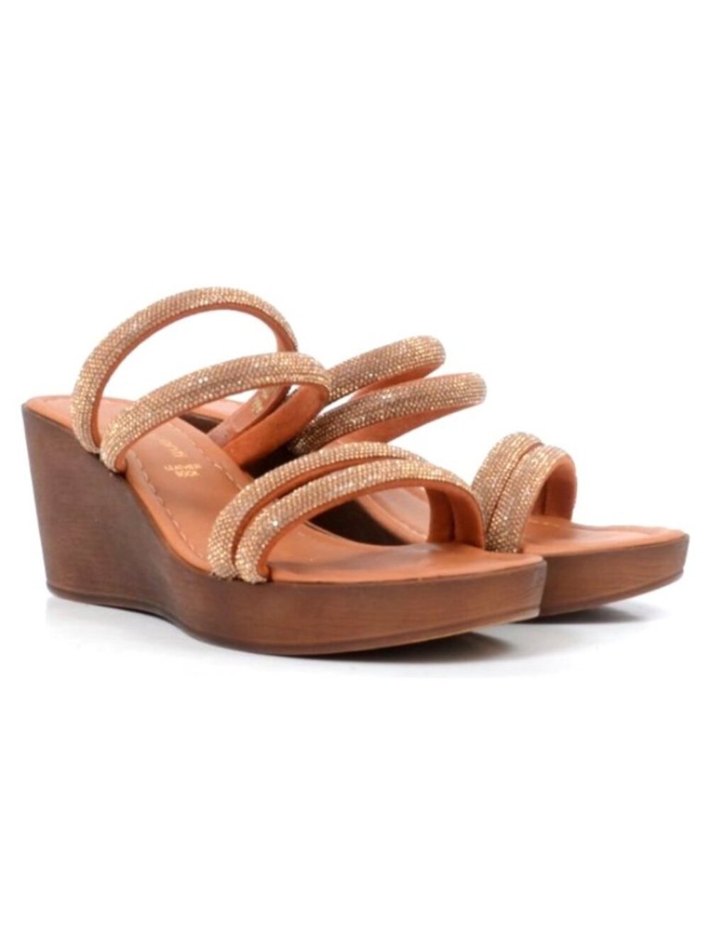 Fabio Maggenti Womens 9 Rose Gold Rhinestone Sparkly Wedge Sandal Wedding Formal